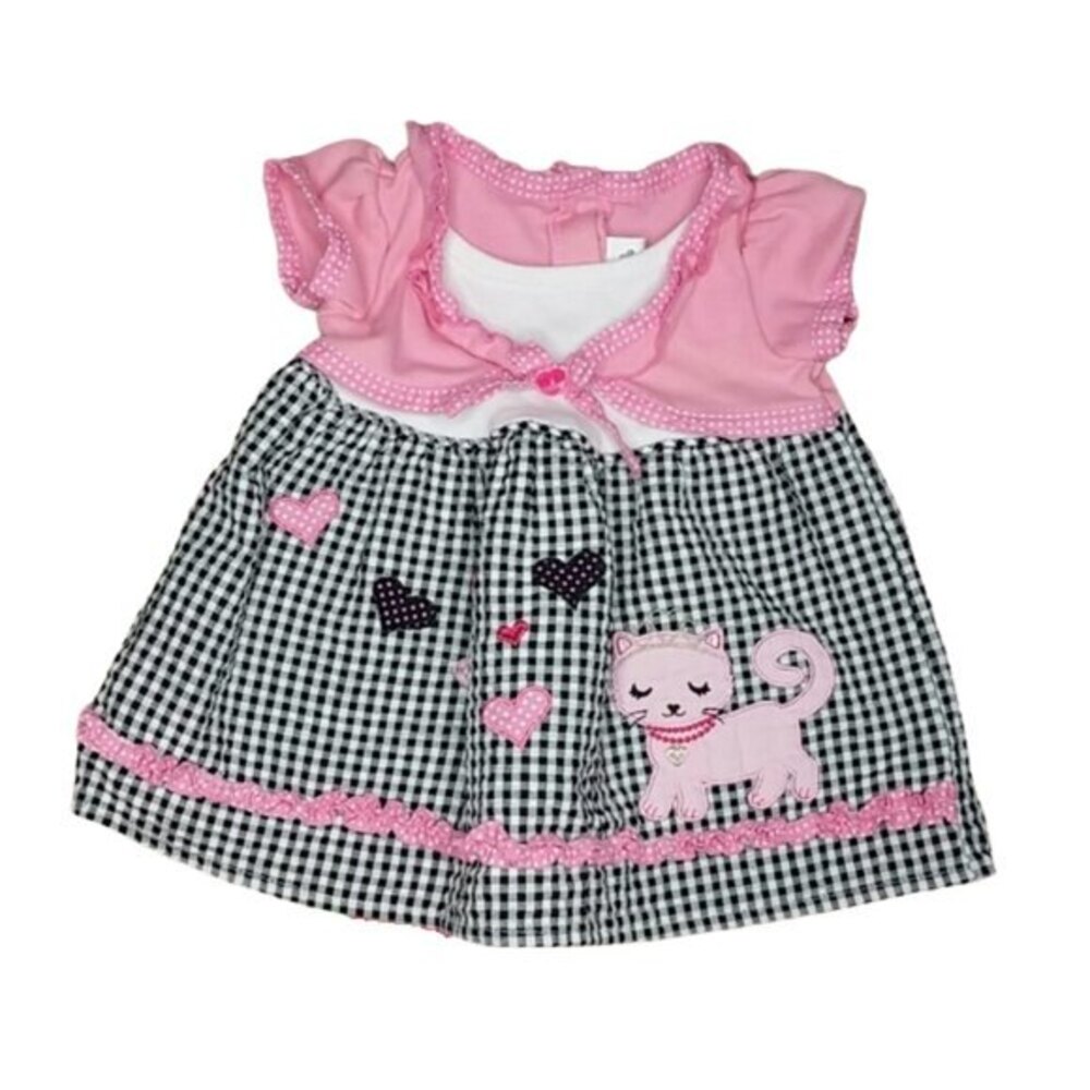 Black and White Gingham Pink Kitty Cat Applique Dress Baby Girl 3/6 MO